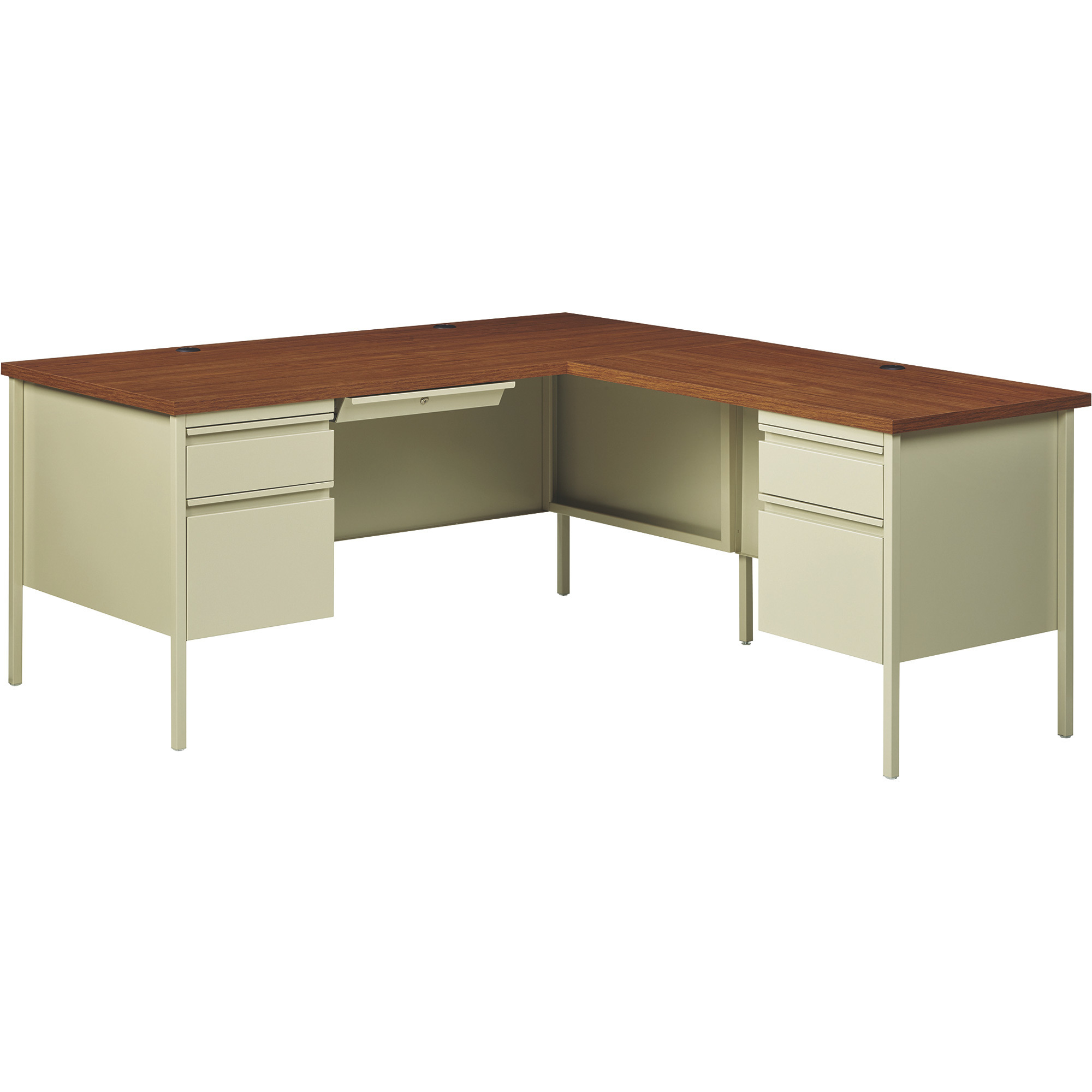 Hirsh Industries Right-Hand L-Shape Desk, Putty/Oak, 66in.W x 72in.D x 29 1/2in.H, Model# 20104